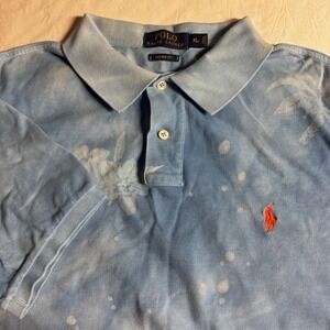 Polo Ralph Lauren Mens XL Custom Fit Blue Palm Tree Tropical Polo Shirt Cotton